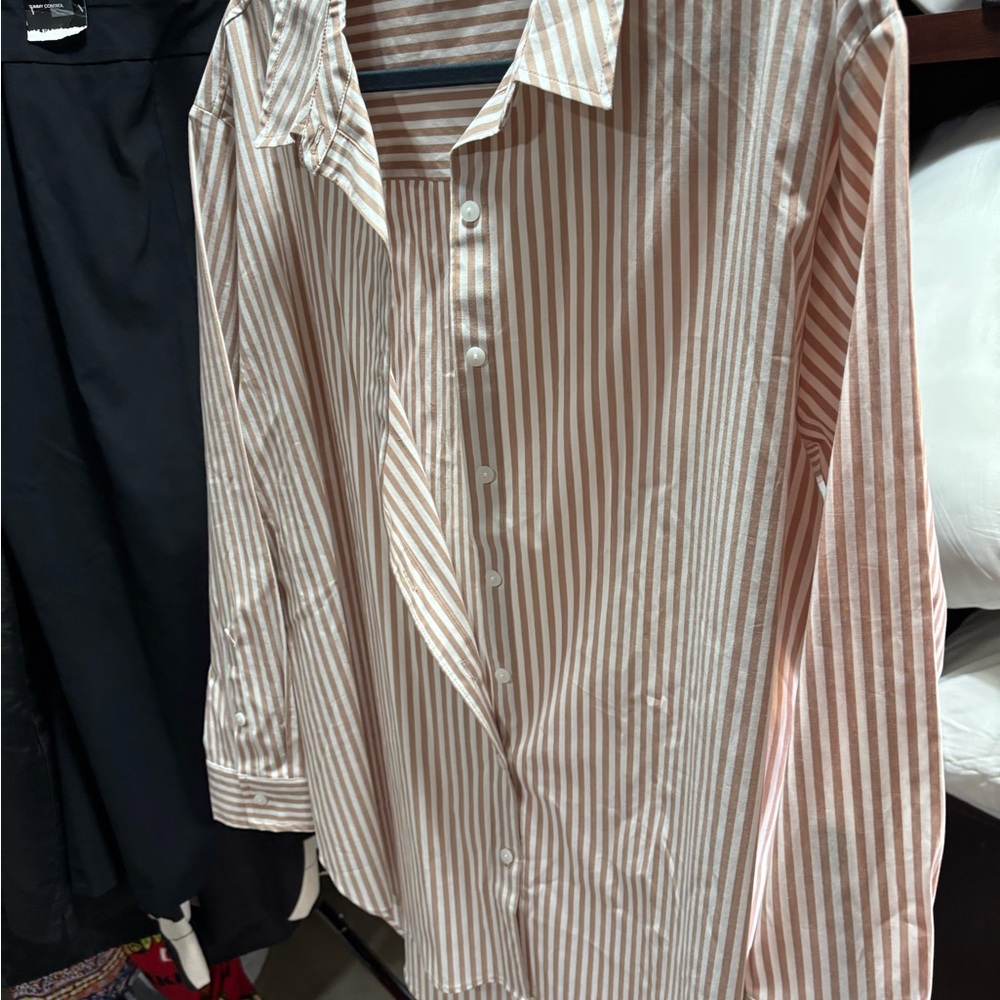 Sonoma women’s (maternity) Tan and White Striped Shirt